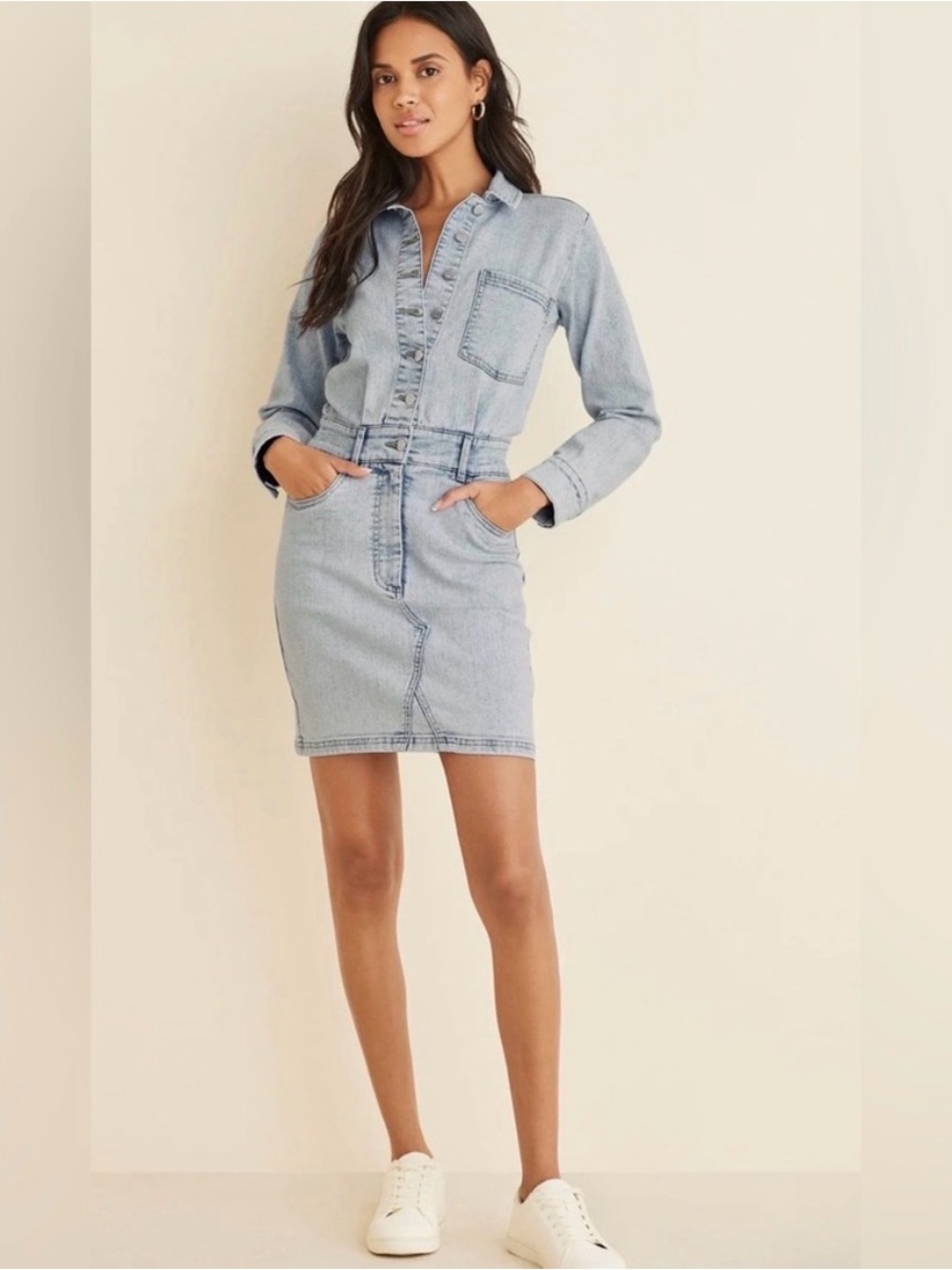VENUS Light Blue Denim Mini Shirt Dress